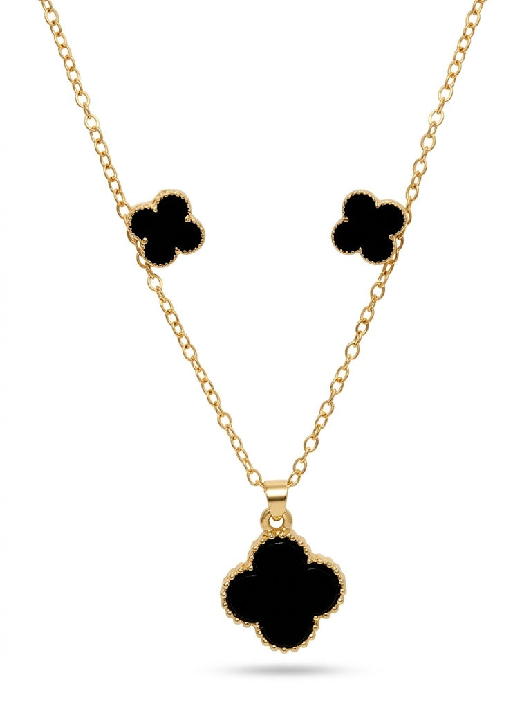 Trendy Clover Pendant & Earrings Set