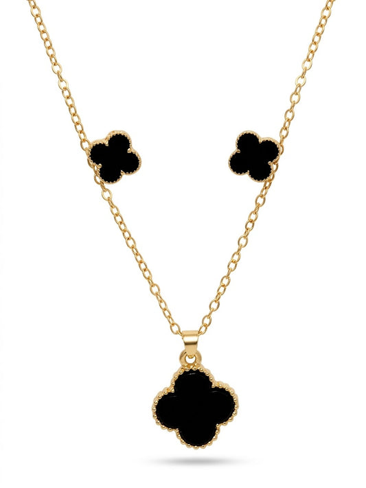 Trendy Clover Pendant & Earrings Set