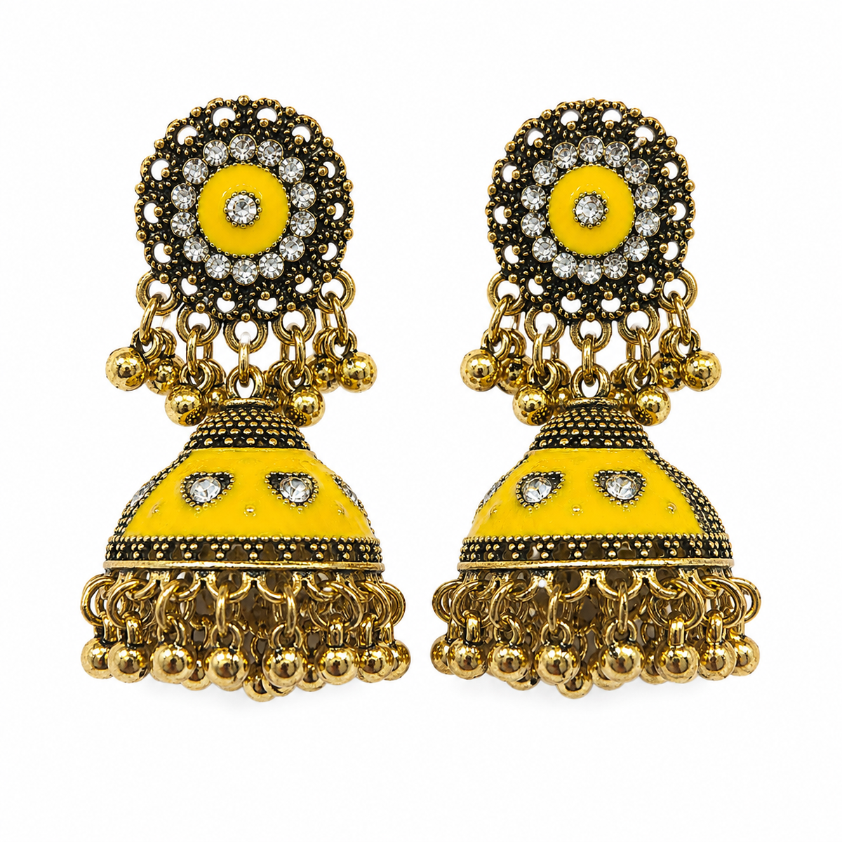 Traditional Jhumka Earrings | Blue, Pink,yellow & Black | Oranza Jewels